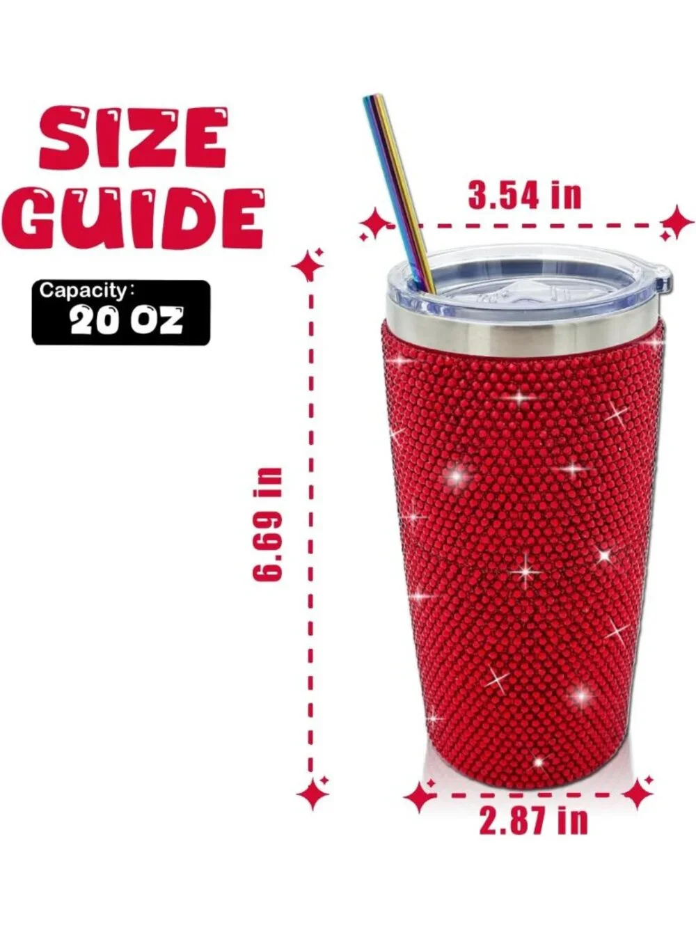 Glitter Rhinestone 20oz Stainless Steel Tumbler - Leak Proof Travel Mug with